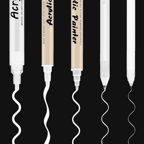 Hyleon White Gel Pens, 4Pcs White Ink Pens, 0.6/0.8/1/2mm Line Drawing Pen for Artists Highlight Rollerball Pen, Smooth Writing, Quick Drying and Waterproof, for Black Paper, Sketching, Illustration