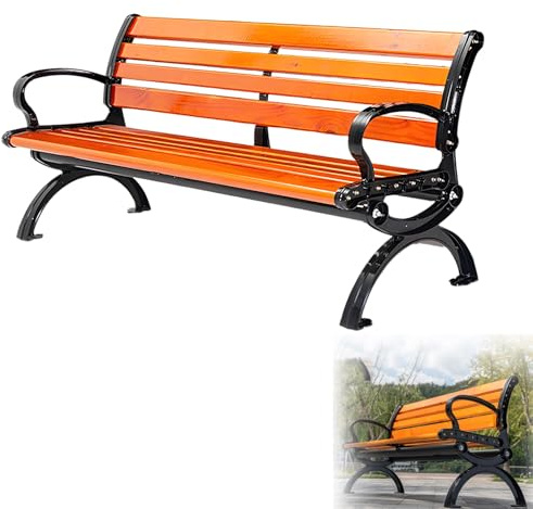 SXKLYRF Gartenbank Wetterfest, Balkonbank, Gartenbänke aus Gusseisen und Holz mit Rückenlehne und Armlehnen, Ideal für Hinterhof, Balkon, Rasen und Park(120x51x72cm/47x20x28in)