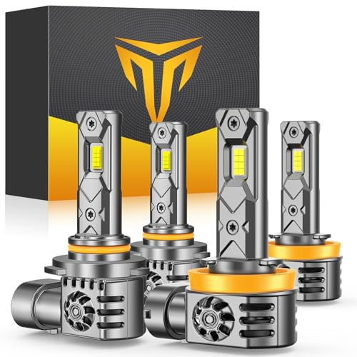 Termitor H11 9005 Light Bulbs Combo, 𝟏𝟖𝟎𝟎𝟎𝟎𝐋𝐌 𝟏𝟔𝟎𝟎% High and Low Beam Bulbs, 6500K White, 1:1 Mini Size H8/H9 HB3 Fog Light, 10 Years Lifespan, Plug and Play, Pack of 4.