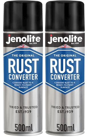 JENOLITE Convertitore di ruggine Spray | 2 x 500ml | Antiruggine per Ferro | Convertitore di ruggine e Primer | Base Epossidica | Ideale per Il Trattamento e la prevenzione della ruggine per Le Auto
