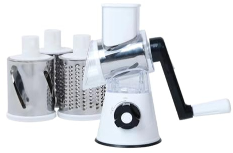 Trancheuse de fruits et légumes rotative manuelle 3 en 1, coupe-légumes Portable, râpe à pommes terre multifonctionnelle, spiraliseur(White)