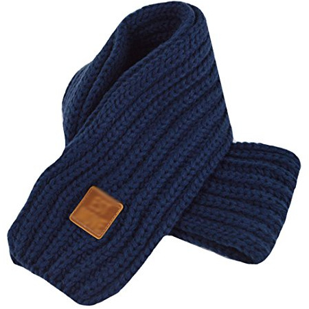 AiSi Kids Solid Color Soft Warm Knitted Scarf Navy Blue