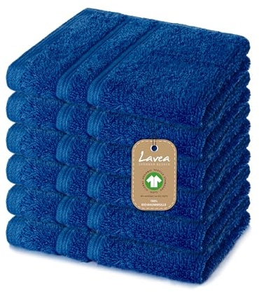Lavea® 6 Lavette Bagno 30x30 cm in Spugna di Cotone Bio 100% Morbidi e Assorbenti, per Casa Hotel Spa – Ideali anche come Asciugamano Viso e Bidet – Blu navy