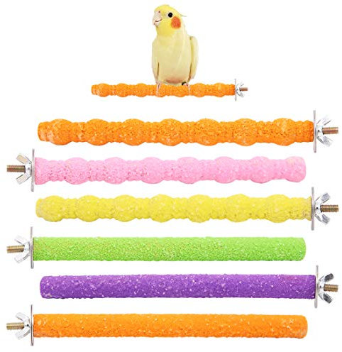 Wudong 6 Stück Papagei Barsche, Bunte Vogelkäfig Scrub Stand Bar für Vogel Papagei Wellensittiche Sittich Nymphensittiche Conure Lovebird Käfig Pfote Schleifspielzeug