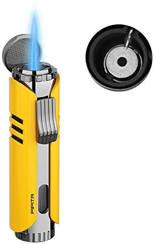 PIPITA Antivento Torcia Accendino,Singolo Getto Blu Fiamma metallo Accendino Regolabile Ricaricabile Gas Butano Accendino (Venduto Senza Gas)