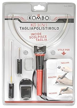 KOMBO - Tagliapolistirolo Elettrico 3 in 1 con Arco a Filo, Lama e Punteruolo – Kit per Polistirolo e Polistirene con Filo di Ricambio e Supporto, Raggiunge 150°C in pochi secondi