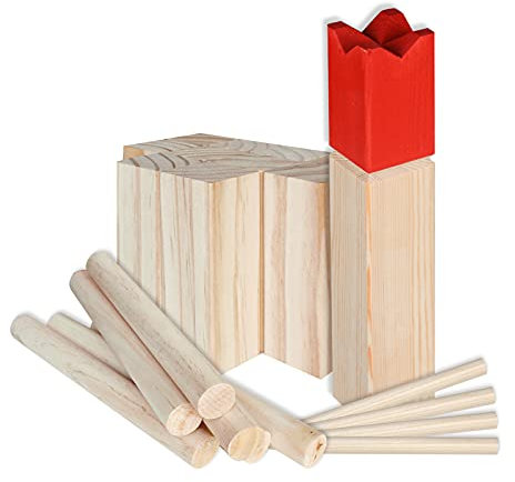 AufuN Wikinger Kubb Original, Wikingerspiel Classic Spiele aus Kieferholz mit wetterfester Tasche, Wurf Schach Spiele, Garten Spielzeug, Geschicklichkeitsspiel für Kinder & Erwachsene
