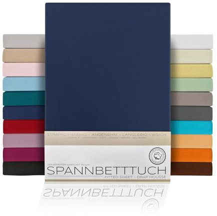 BEAUTEX Spannbetttuch Bettlaken aus Baumwolle, Premium Jersey Stoff 160g/m², Größe und Farbe wählbar (Standard - 90x200x30 cm, Navyblau)