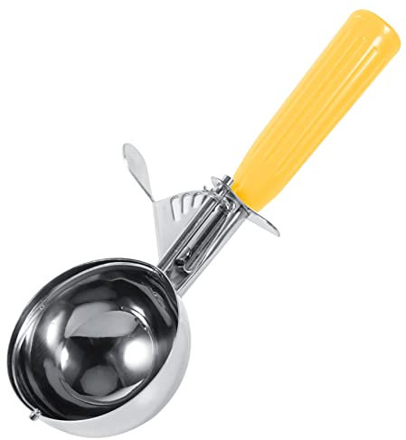 Uadme Paletta per gelato, paletta per purè di patate in acciaio inox Pratica paletta per gelato con rilascio e impugnatura antiscivolo per palline di ghiaccio rotonde(5.5CM-Giallo)