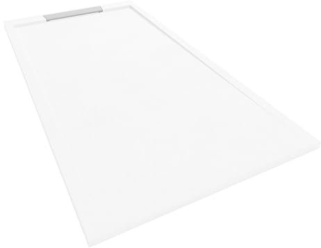 NEBADOON | Plato de Ducha de Modelo Palermo II – Plato Ducha Resina con Textura Pizarra - Antideslizante y Antibacteriano – Blanco (RAL 9003) 70x160 cm – Incluye Válvula Desagüe y Rejilla