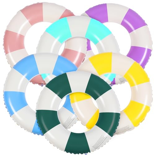 Libima 6 Pcs Classic Striped Inflatable Pool Floats Colorful Swimming Ring Pool Float Tubes Beach Swimming Toys for Adult Teen Kids(29.5 in)