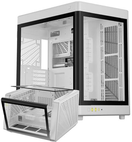 GAMDIAS NESO P1 - Case ATX Full Tower bianco – apertura con un solo tocco – pannello panoramico in vetro temperato – Dual Cahmber – doppio orientamento – flusso d'aria elevato – gestione dei cavi –