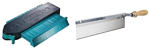 wolfcraft Calibre para contornos, 6949000, Para palpar y transferir el trazado de cortes & Sierra de mano con mango acodado, 6925000, Para serrado próximo al suelo