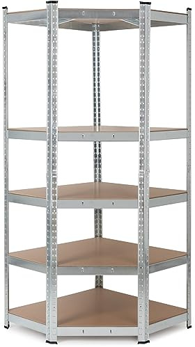 Stagecaptain HRC-175 Heavyrack scaffale angolare per magazzino, compatibile HR-175 40 cm, 5 ripiani variabili, carico max 175 kg, struttura metallica zincata, colore argento.
