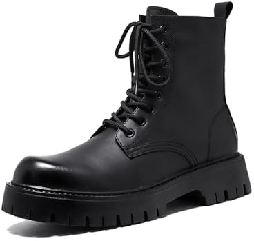 MANLADUO Stivali alti da uomo, in pelle, stile britannico, con cerniera, stile vintage americano, nero, 43 EU