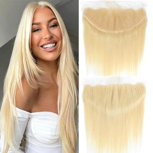 613 Frontal Straight 13x4 Transparent Lace Frontal Closure Ear To Ear Blonde Frontal 12A Brazilian Virgin Remy Human Hair Extension 100% Blonde Human Hair Free Part Pre Plucked 10 Inch