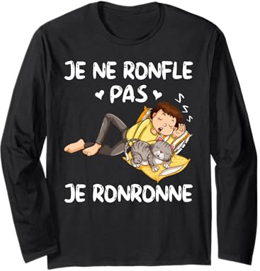 Je Ne Ronfle Pas Cadeau Tee Shirt Pyjama Humour Chat Sieste Manche Longue