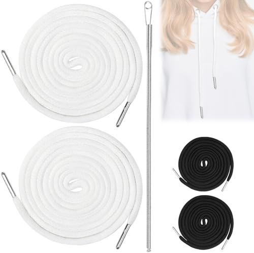 Cordón para pantalones de chándal de 160 cm, para sudadera con capucha y extremos metálicos, para pantalones de chándal (2 + 1 pieza), color blanco, 160 cm