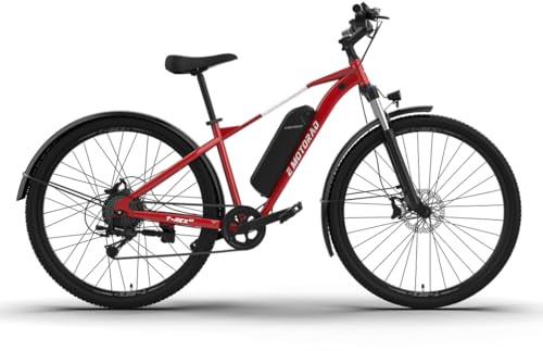 EMotorad T-Rex Air | Vélo Électrique Tout-Terrain pour Adultes | Pneus 29x2.4 | Moteur 36V 250W | Batterie Amovible 13Ah | Suspension Avant 100mm | Freins à Disque Mécaniques (Rouge)