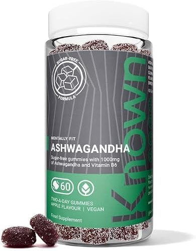 Known 1000mg Ashwagandha Sockerfria Gummies – Äppelsmak – Veganskt Gummy-kosttillskott med Rotextrakt & Vitamin B6 – Energi, Humör & Välbefinnande – 1 Månads Förbrukning – För Män & Kvinnor