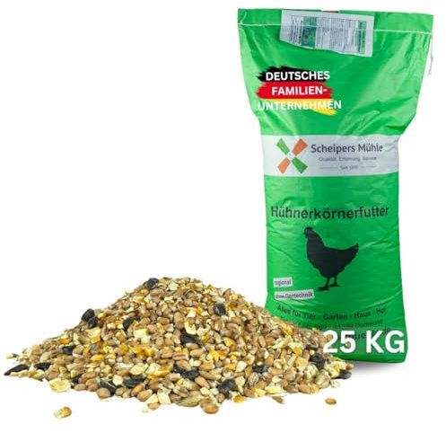 Scheipers Mühle Hühnerkörnerfutter 25kg – Premium Hühnerfutter – OHNE GENTECHNIK, HOCHWERTIG, NATÜRLICH & GESUND – ideal für Hühner, Legehennen, Enten, Gänse & Geflügel