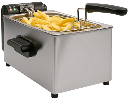 Grunkel Freidora de aceite FRYPRO-3SS con 2000W y cubeta en acero inoxidable con tecnología de zona fría, 3 litros de capacidad y con control de temperatura hasta 190°C