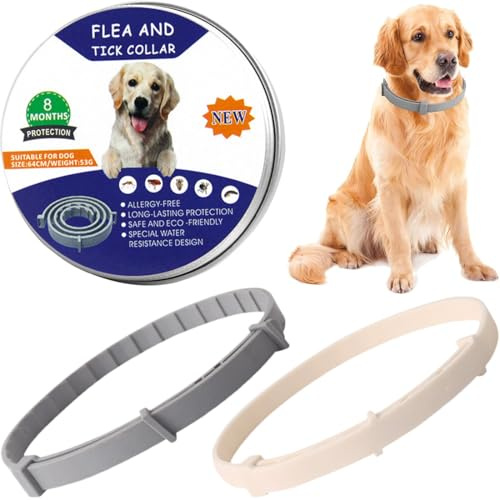 KOQAIIZ Collare Antipulci e Zecche, 62cm Collare Antipulci Cane, Adatto a Cani di Tutte Le Taglie, Durata 8 Mesi (2 Pezzi)