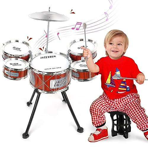 Toy Drum Kit for Kids 3-5 Toddler Rock Drum Set with 5 Drums Musical Instrument Toys for 3 4 5 Year Old Boys Girls Gifts 4-6