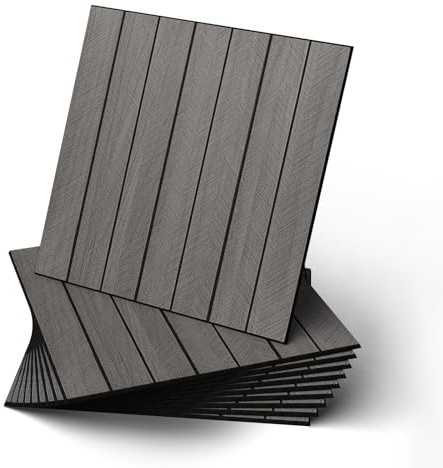 WADILE Panneaux Muraux Bois Autocollants 30×30cm, Panneaux Décoratifs PVC Insonorisés, Panneaux Muraux Auto-adhésifs Faciles à Poser pour Salon, Chambre, Cuisine, Lot de 10, Motif Chevron