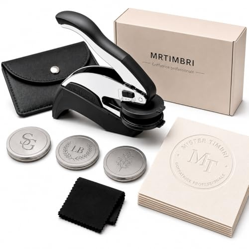 Mister Timbri Pressa a Secco Rotonda Diametro 51 mm per Timbro Personalizzabile per Carta, Goffatrice, Inviti, Partecipazioni, Biglietti, Ex Libris