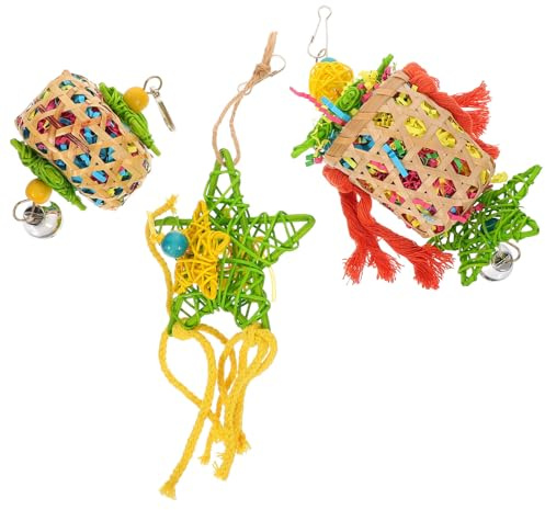 TOYANDONA Giocattoli da Masticare per Pappagalli 3 Pezzi in Poliestere Sicuro e Pratico per Uccelli, Gioco Sospeso per Decorazione Casa