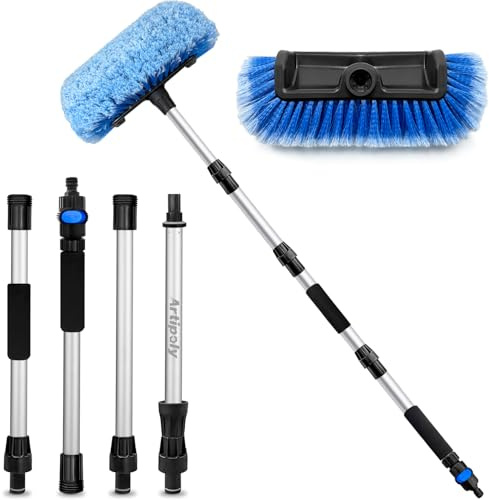 160cm Cepillo para lavar coches con mango largo, conexión de agua, Azul