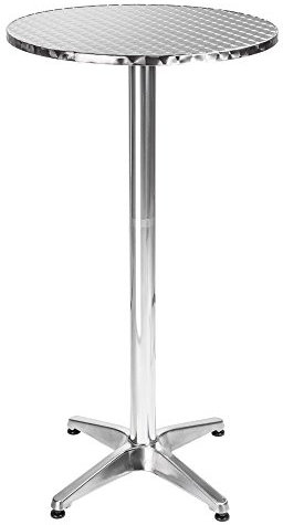 BAKAJI Tisch aus Aluminium für den Außenbereich, 60 x 70/110 cm, höhenverstellbar, Tischplatte aus Edelstahl, rund, für Bar, Haus, Garten, Restaurant, Silber (rund)