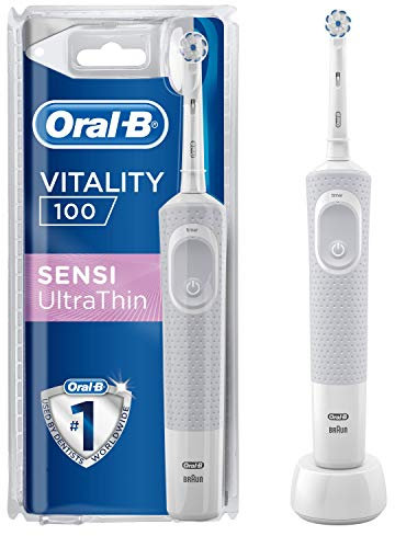 Oral-B Vitality 100, Cepillo eléctrico recargable con tecnología de Braun, 1 mango blanco, 1 cabezal de recambio Sensi Ultrathin