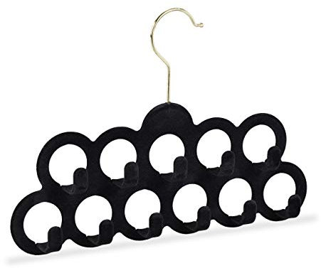 Relaxdays Schalhalter, Tücher, Krawatten, Gürtel, Haken 360° drehbar, rutschfest, 11 Löcher, Samt Tuchhalter, schwarz