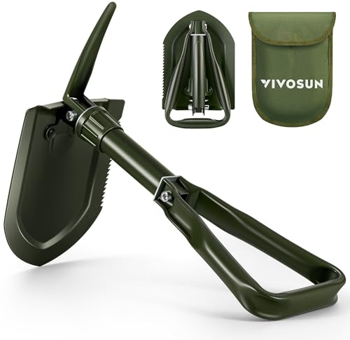 VIVOSUN Folding Survival Shovel, 22'' Camping Shovel, Military Portable Small Shovel with High Carbon Steel, Tactical Entrenching Tool for Hiking, Digging, Backpacking, Gardening, Off Road, Beach