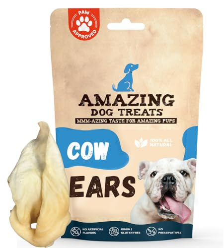Amazing Dog Treats - Cow Ears for Dogs - Full Size (25 Pack) - Thick-Cut 100% Beef - All Natural Rawhide Alternative- Safe No Hide Dog Chew