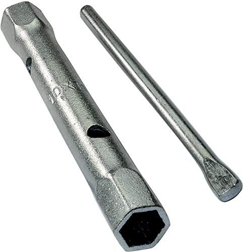 AERZETIX - Llave de tubo recto 10x11mm 6 lados con Husillo Rígido/Torniquete de sujeción extraíble - Monobloque - Llave tubular Descorchado de Doble Extremo - Grifería - en acero CR-V - C45633