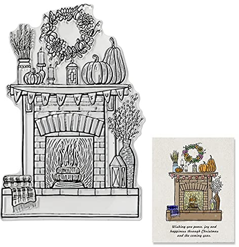Autumn Thanksgiving Fireplace Pumpkin Clear Stamps for Card Making and Photo Album Decorations, Fall Wreath Silicone Stamp Thankful Words Transparent Rubber Stamps Seal for DIY Scrapbooking