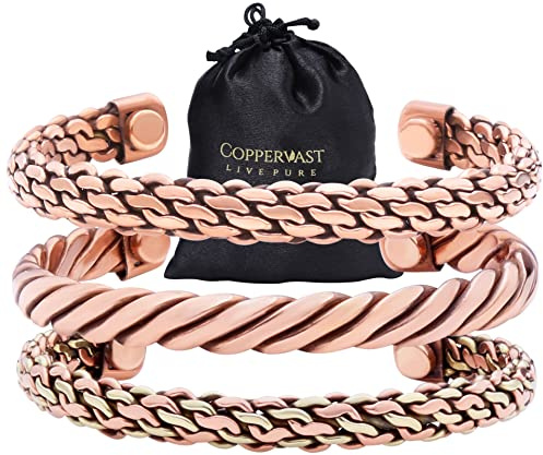 Coppervast Copper Bracelets - Valentine's Day Gift for Men & Women | Set of 3 with Gift Box | Handmade 100% Copper (Twisted) | Magnet Bracelets