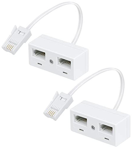 Uvital Telephone Splitters, 2 Way BT Phone Socket Adapter, RJ11 BT Plug Male to 2 Female, Double Phone Socket Adaptor for UK Landline Telephone, FAX, Modem, Cable Adapter and Converter, 2Pack