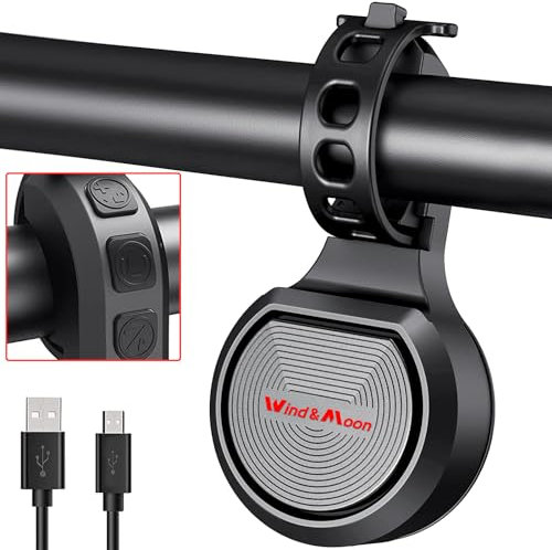 Wind&Moon Fahrradklingel 4 Töne,Elektrische Fahrrad Klingel USB Wiederaufladbar 80-130dB elektrische Hupe,wasserdicht IPX6 Bicycle Bell Einbrecheralarm geeignet für 22–32 mm Lenker