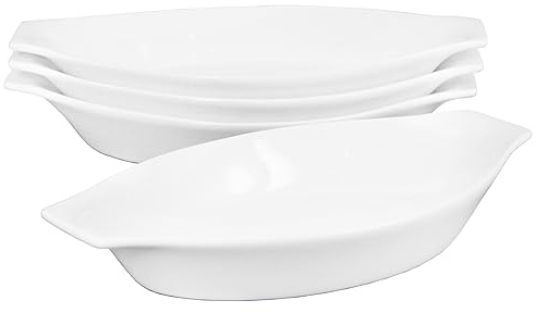 jinsongdafa 6 x 4 Ceramic Oval Small Au Gratin Baking Dishes 7 oz, Set of 4 Banana Split Bowls, Oven and Microwave Safe, for 1 person servings, Bakeware with Handle(8.3 IN) for Kitchen and Home