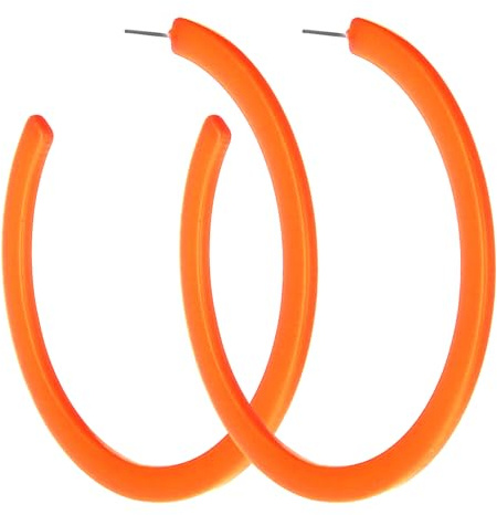Neon Creolen Damen - Dicke Acryl Ohrringe für 70er, 80er, 90er Party - Vintage C-Form Hoop Earrings in Orange