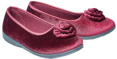 Coopers of Stortford Velvet Rosebud Ballerina Slippers (Garnet, UK Footwear Size System, Adult, Women, Numeric, Medium, 5)