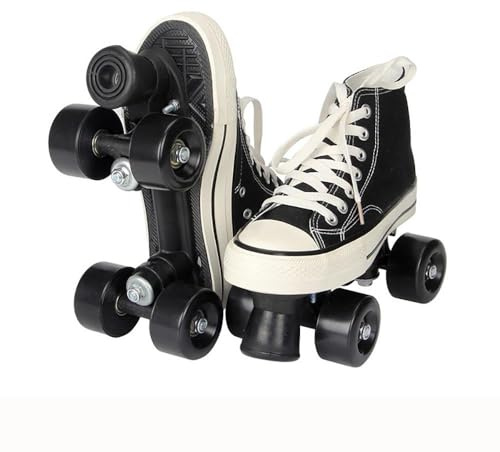 Rollschuhe Erwachsene Herren Und Damen Vierrad Rollschuhe, Canvas Zweireihige Rollschuhe Räder, Discoroller Erwachsene Komfortable Rollerskates Quad Skating Outdoor,Black-43 EU
