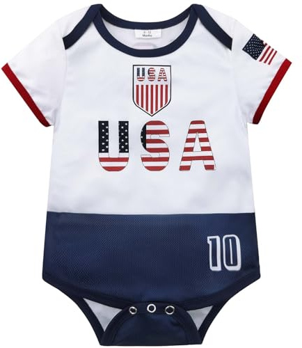 Pezhiqun USA Newborn Baby Soccer Jersey Toddler Infant Soccer Jersey Bodysuit For Boy &Girl Unique Sport Outfit Short Sleeve Romper,Short Sleeve,(12-18 Months)