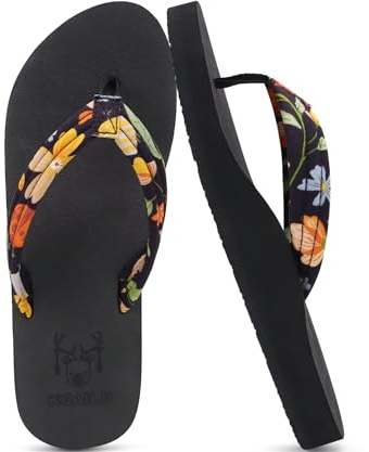 KuaiLu Womens Yoga Mat Flip Flops Comfortable Arch Support Ladies Summer Beach Pool Cushion Walking Thong Sandals Orthotic Slip on Outdoor Slides Travel Essentials Outfits Slippers Shoes Black Size 7