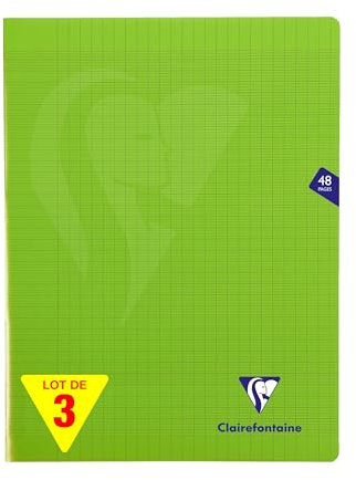 Clairefontaine 353311AMZC Un lot de 3 Cahiers Agrafés Mimesys - 24x32 cm - 48 Pages Grands Carreaux - 90 g - Couverture Polypro - Couleur Vert