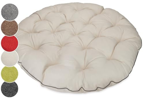 sunnypillow Polster für Papasansessel - rund Durchmesser 120 cm Dicke 15cm, UV - beständig wasserdicht Outdoor/Indoor - Bodenkissen Kissen für Gartenmöbel - Sitzauflage Auflage für Papasan - Ecru